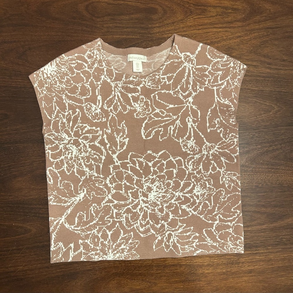 Cynthia Rowley Tan and White Floral Blouse